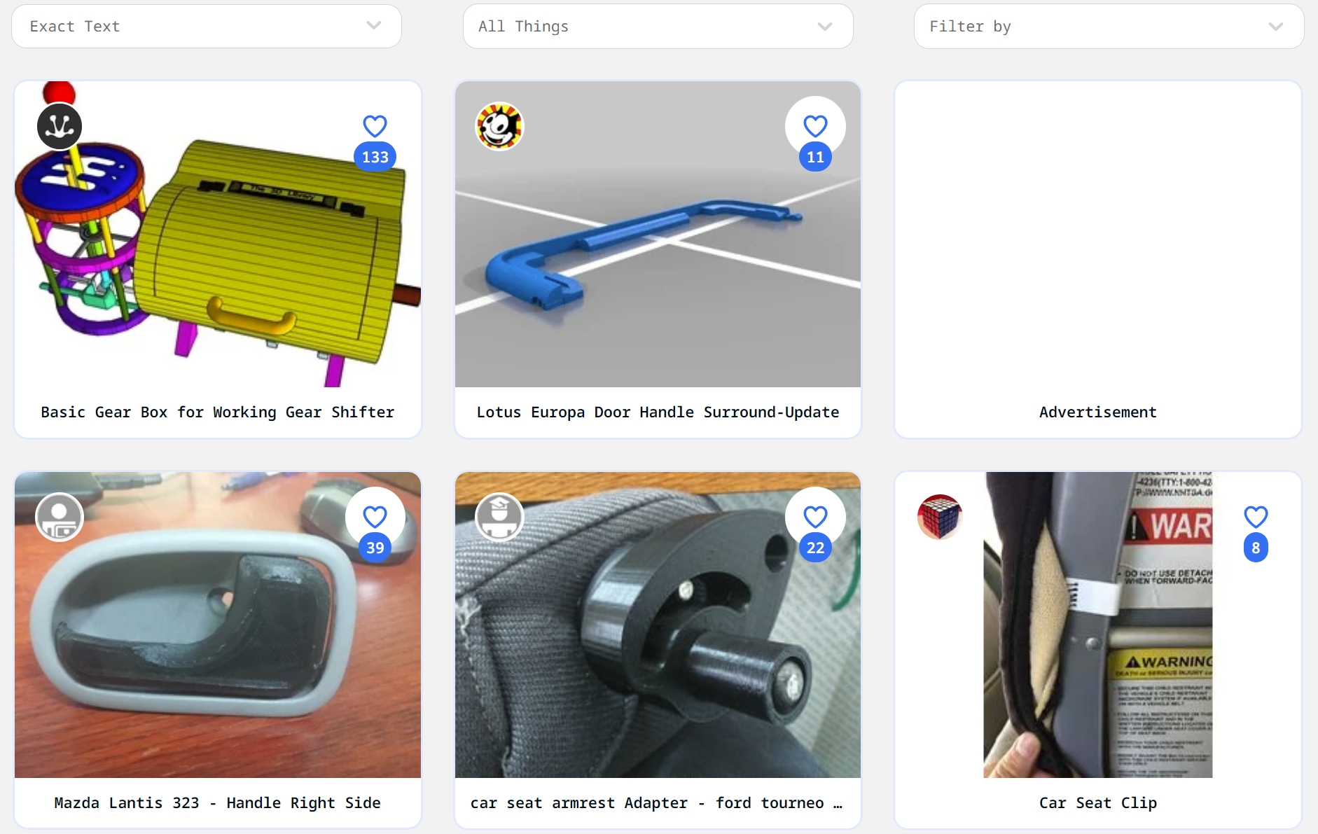 Thingiverse 3D Printer Car Parts STL Files